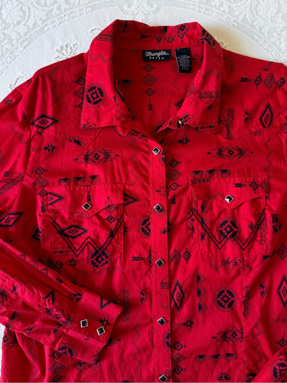 Wrangler Retro Women Red Aztec Western Pearl Snap Shirt XXL lightweight Cotton